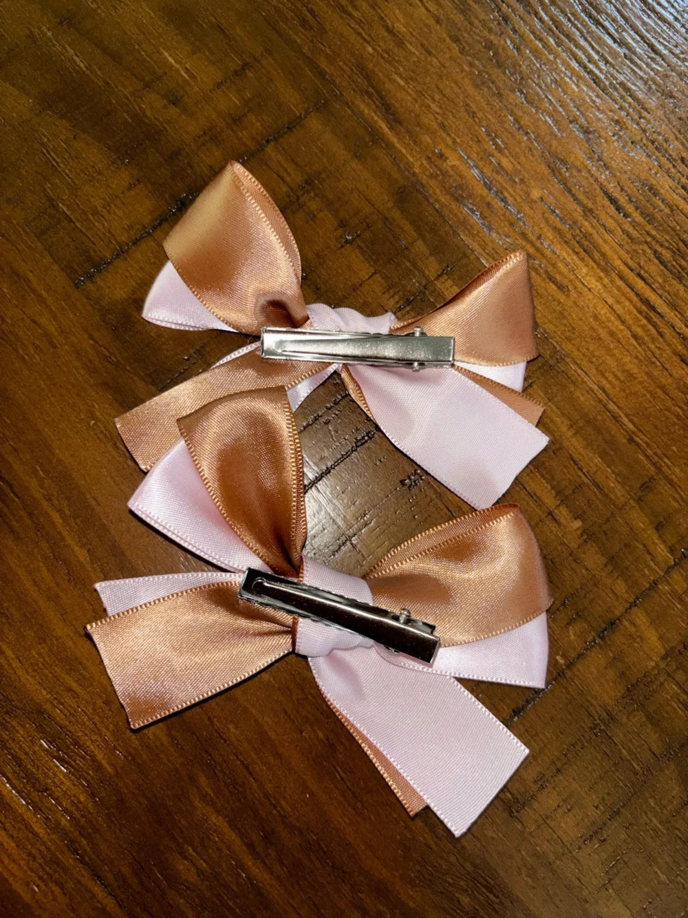 Handmade Satin Double-Layer Hair Bows in Blush Pink and Rose Gold